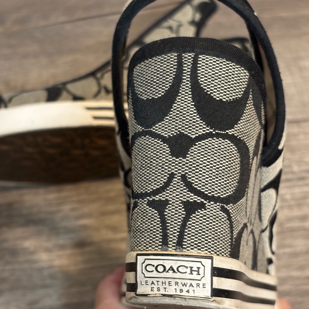 Coach Women's Black and Tan Wedge Sandals - Picture 4 of 6